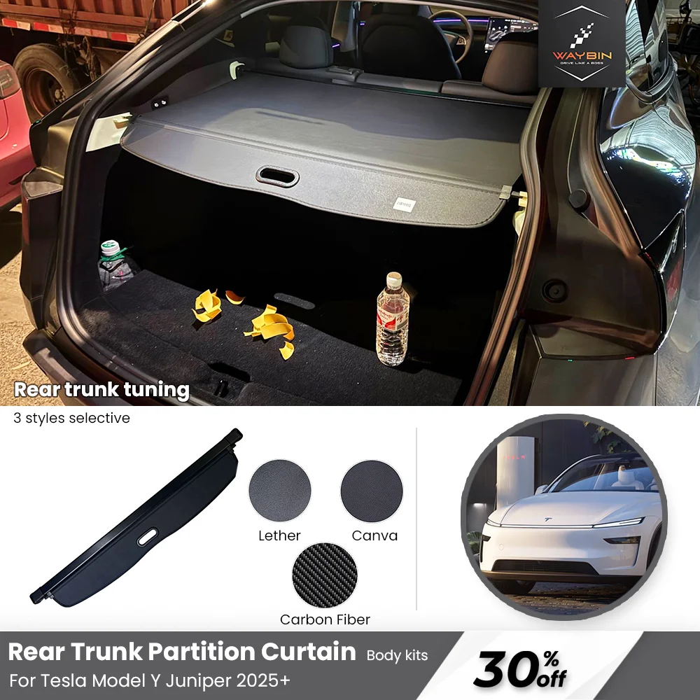 

For Tesla Model Y Juniper 2025+Trunk Cargo Cover Curtain Rear Luggage Carrier Retractable Partition Baffle Plate Storage Tuning