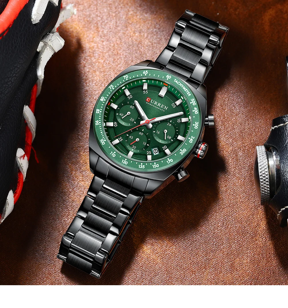 Luxuriöse CURREN Marken-Herren-Chronographenuhr mit Edelstahlarmband, Leuchtzeigern, Datumsanzeige, Wasserdicht, Quarz-Uhrwerk, Relógio – Detail 13