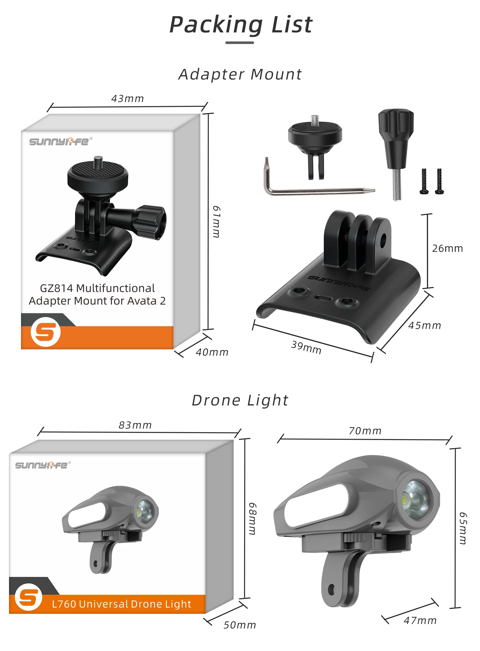 Extension Bracket For GoPro/Insta360 X4 Action Camera Mount Fixing Adapter Holder Searchlight For DJI Avata 2 Drone Accessories