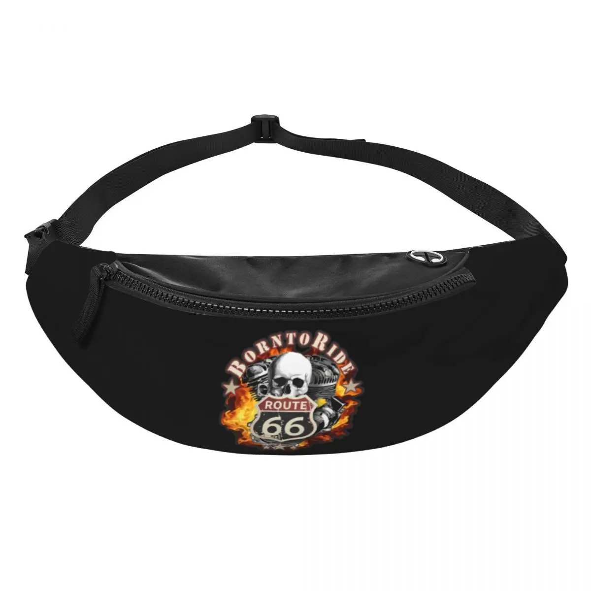 Born To Ride Skull Fanny Bag Custom Route 66 Crossbody Waist Pack Women Men Travel Hiking Phone Money Pouch