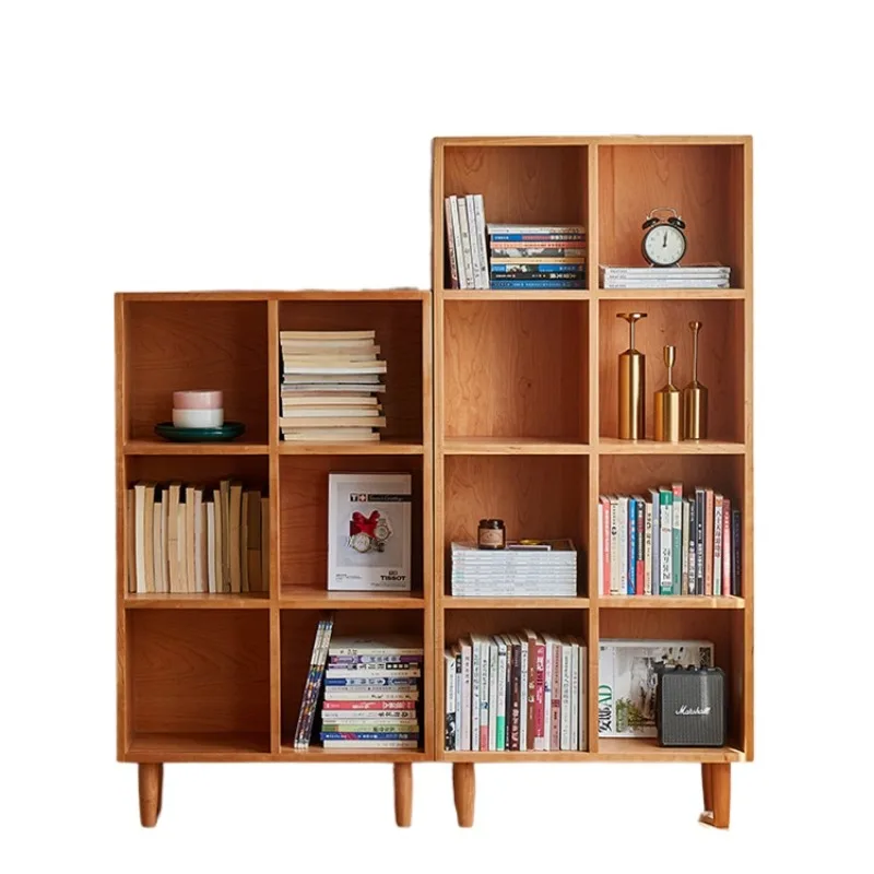 Solid wood Nordic display shelves, white oak cherry living room, Japanese-style study floor-to-ceiling storage lattice cabinet
