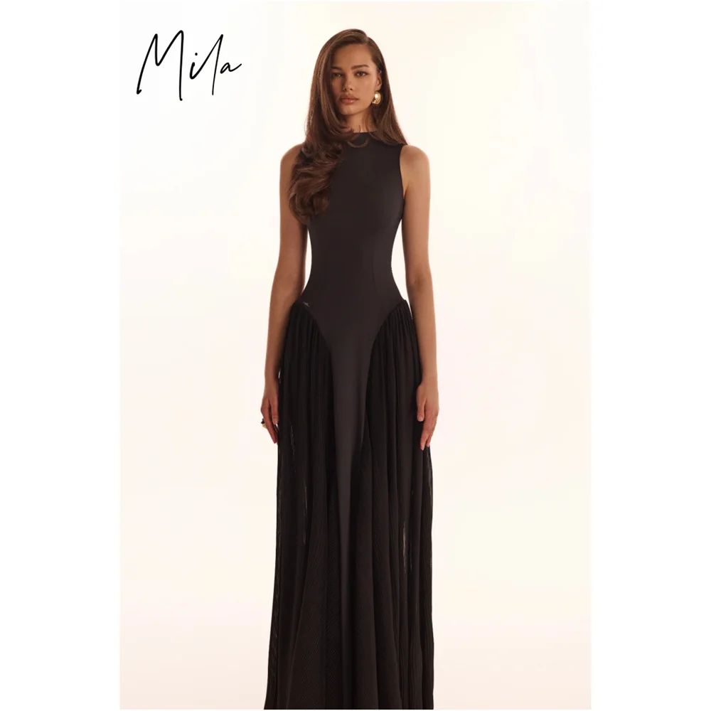 

Mila Black Sleeveless Customized Party Dresses Elegant Ankle-Length High Neck Party Dresses Sexy Waist Cinching Evening Dresses