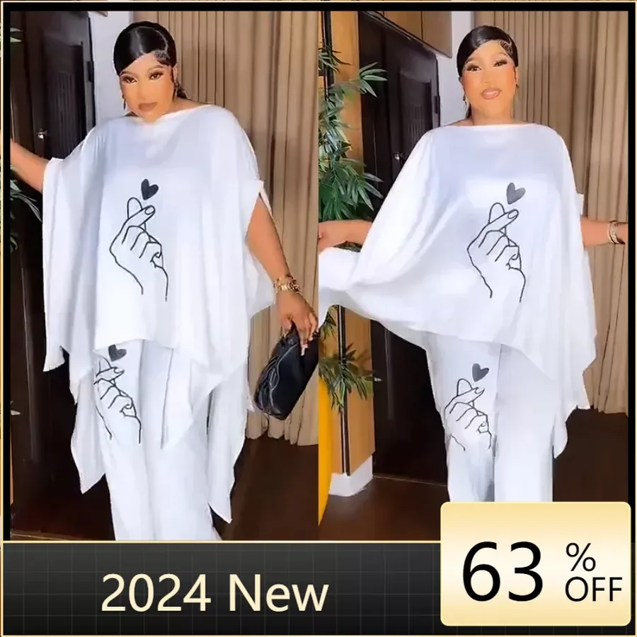 África roupas 2 peça conjunto de roupas africanas para as mulheres verão elegante africano plus size superior calça longa conjuntos combinando terno muçulmano