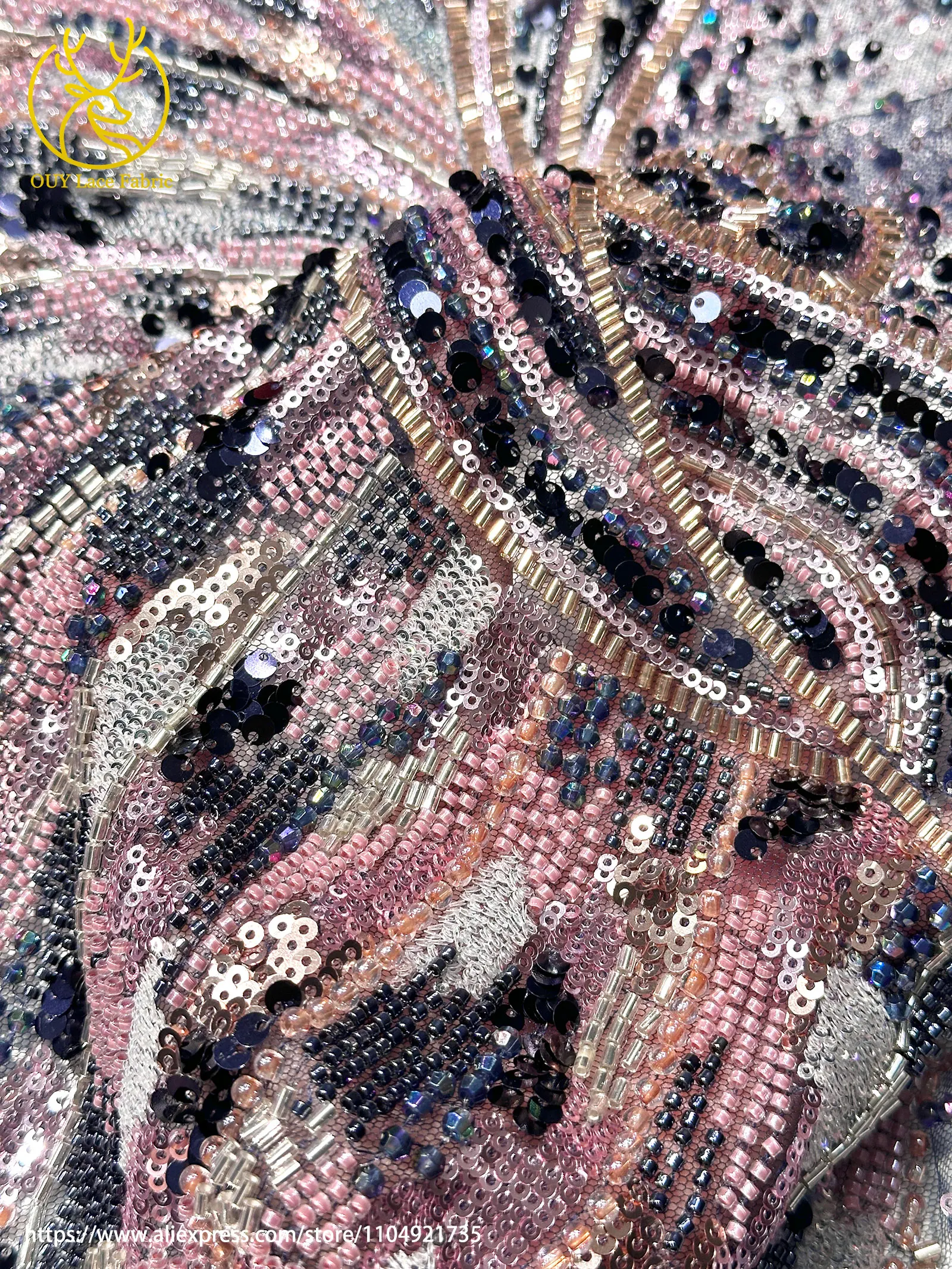 Luxus kostbare französische handgemachte schwere Perlen Spitze Stoff High-End heiße afrikanische nigerianische Pailletten Spitze Damen Dinner Party Kleider – Detail 6