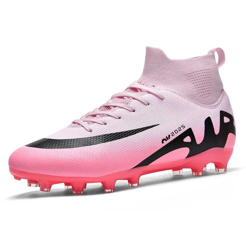 Hot Pink Soccer Shoes Men Professional High top Men's Football Shoe Cleats Non-slip Original Field Football Boot Sneakers Futsal