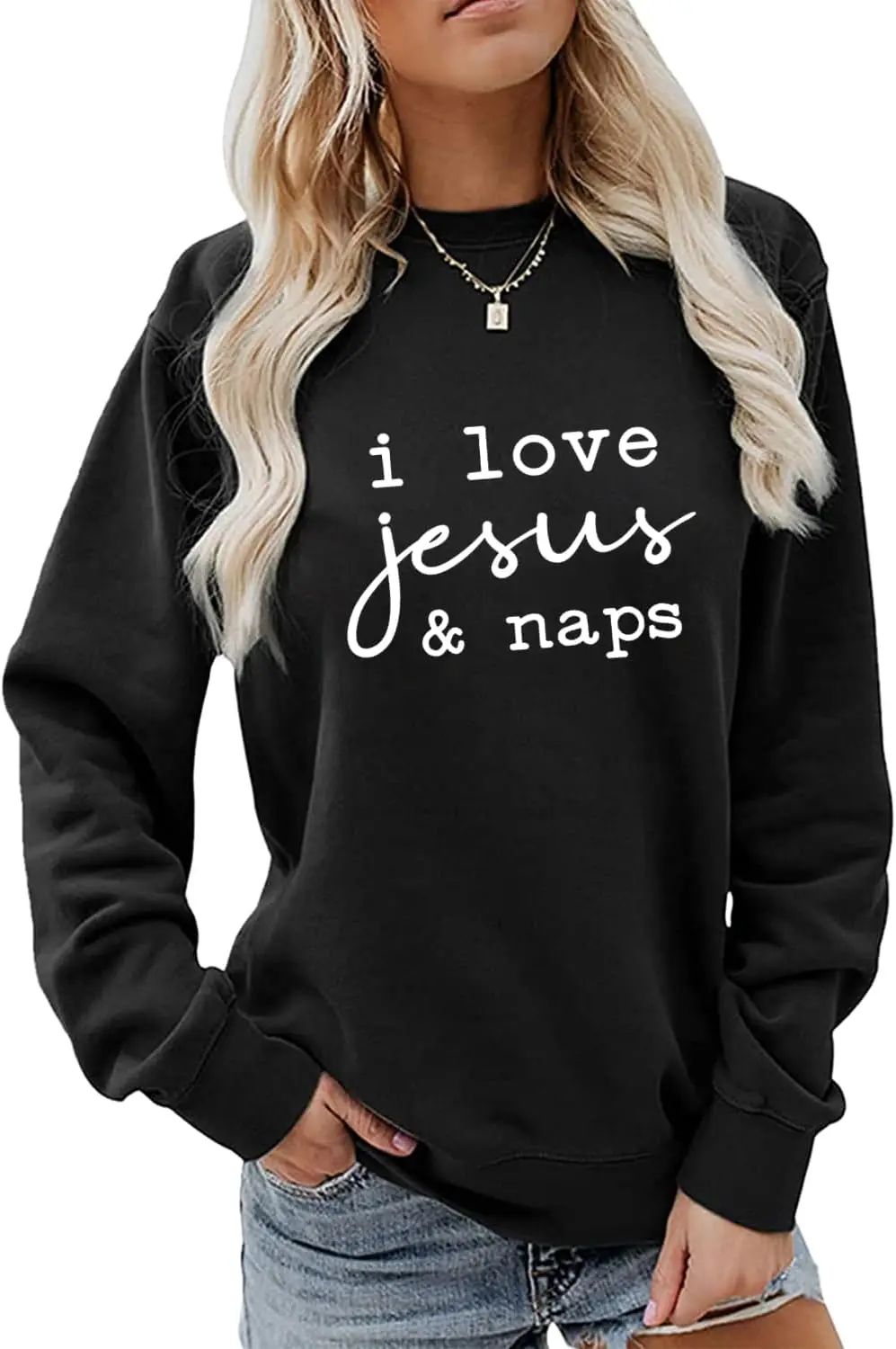 I Love Jesus & Naps Sweatshirt, Christian Shirt Women Casual Crewneck Pullover Tops Funny Religious Sweater for Fall