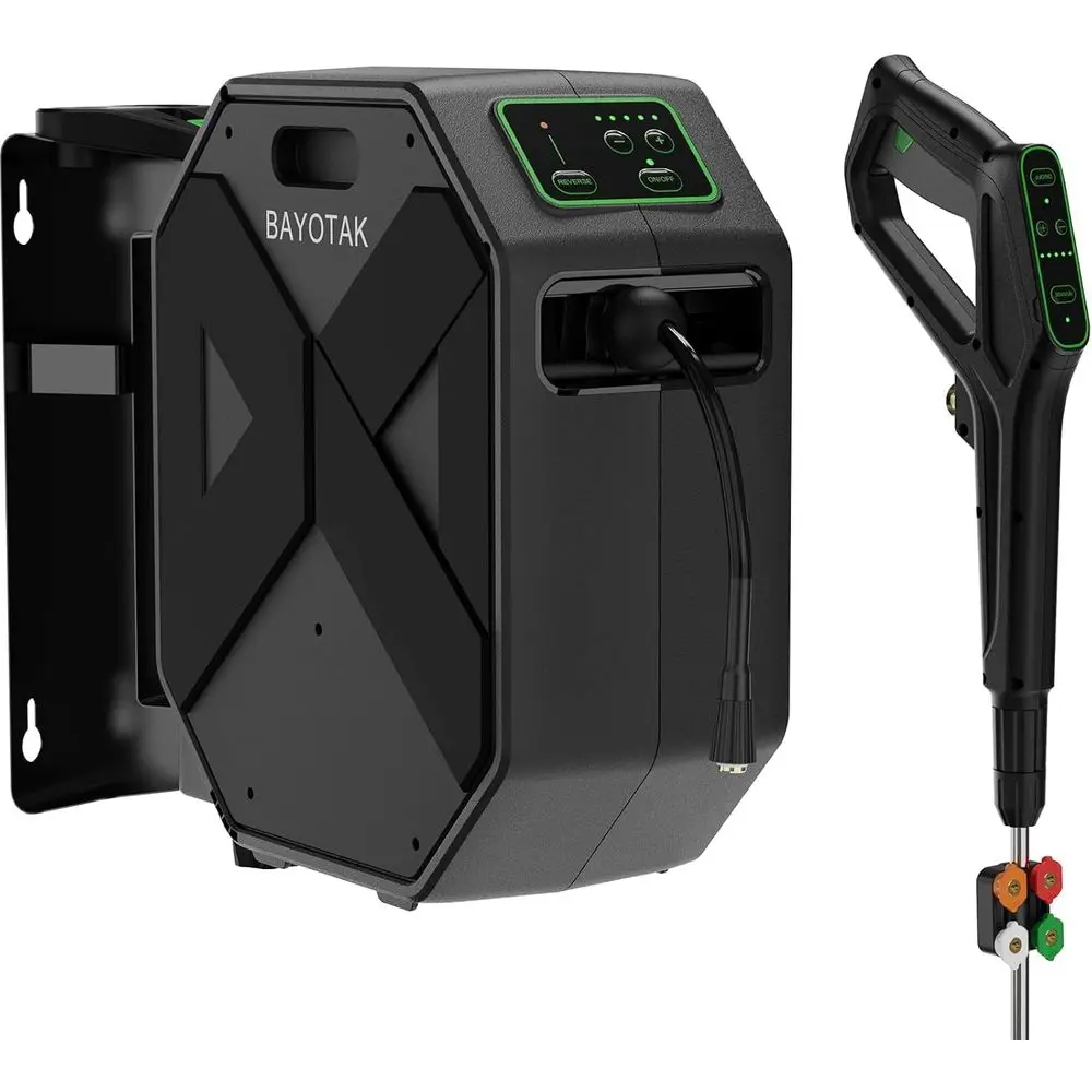 

Мойка высокого давления Prure Washer, 5000MAX-PSI, настенная, с выдвижным шлангом 100 футов, пультом ДУ, пенной насадкой и 5 насадками-распылителями.