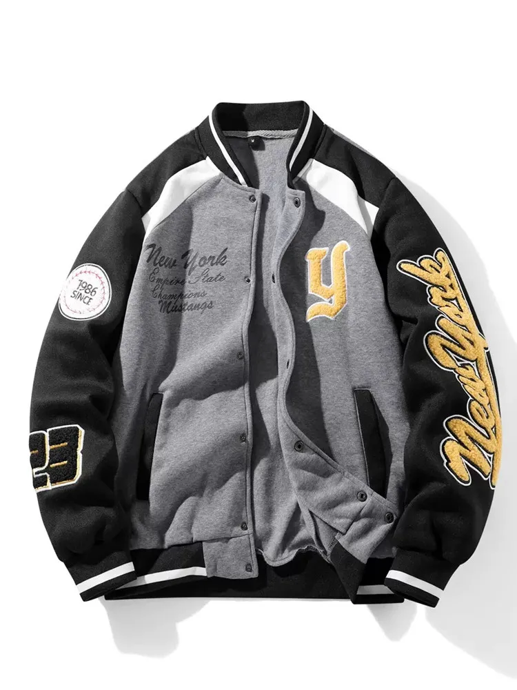 Autumn and Spring New Fashion Trend American Vintage Embroidered Baseball Jacket Men's Casual Loose Sports Plus Size Coat