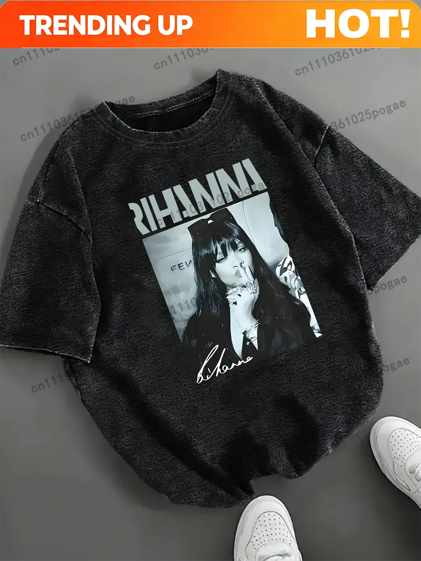 Women's Retro Rihanna Pattern Short Sleeve T-Shirt - Fashion Casual Tee with Iconic Portrait and Signature Print, Perfect Gift f