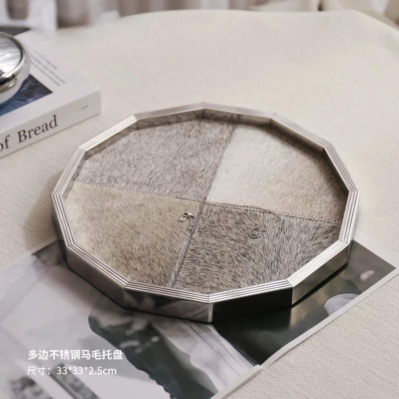 Stainless Steel Horsehair Leather Tissue Box Luxury Napkin Holder Elegant Desktop Dispenser Living Room Decorative Ornament