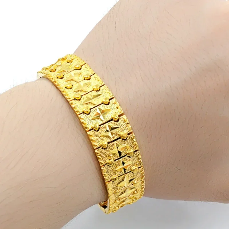 

18 KT Gold Color Dragon Pattern Bracelet for Men Women Chain Golden Plated Jewelry Wedding Christmas Gift Not Fade