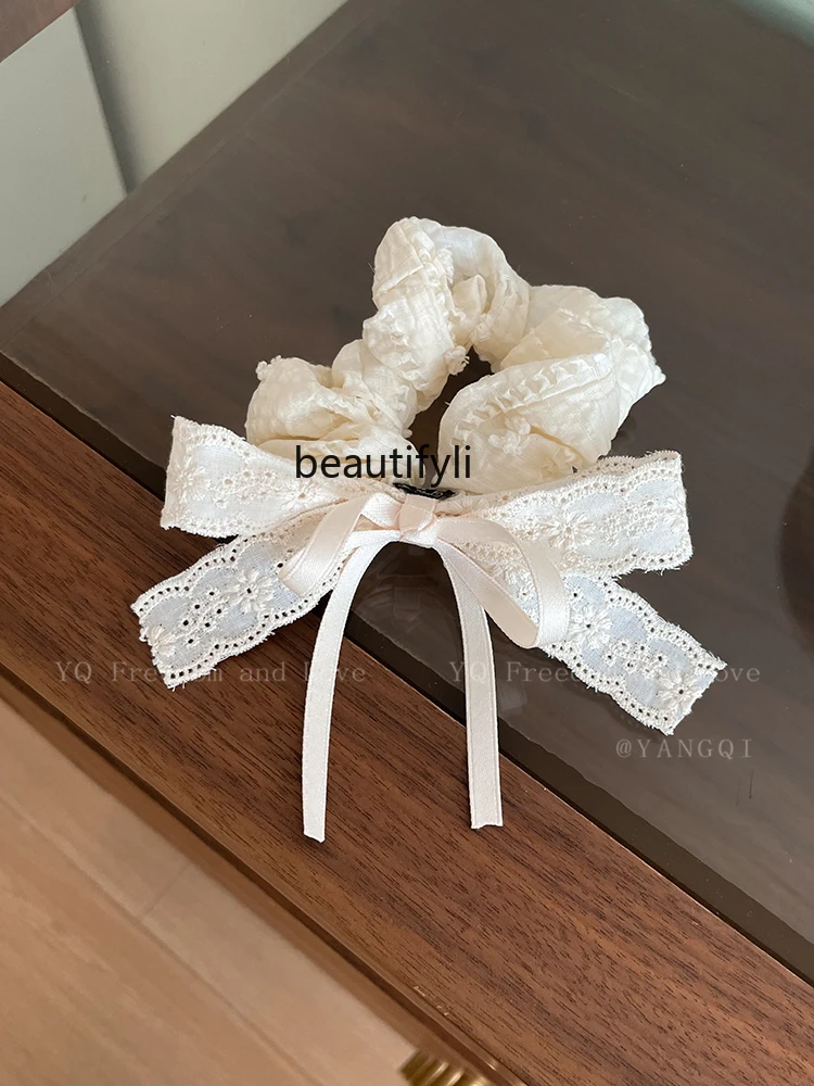 

Lace Satin Ribbon Bow Large Intestine Hair Ring Headdress Flower Hair Rope Super Fairy Design Retro Grip Barrettes