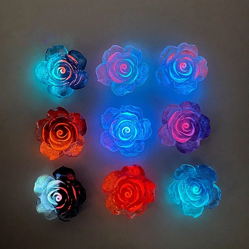 10-20Pcs Luminous Glitter Rose Flower Resin Accessories Figurines Scrapbook Flatback Material DIY Home Ornaments Applique Crafts