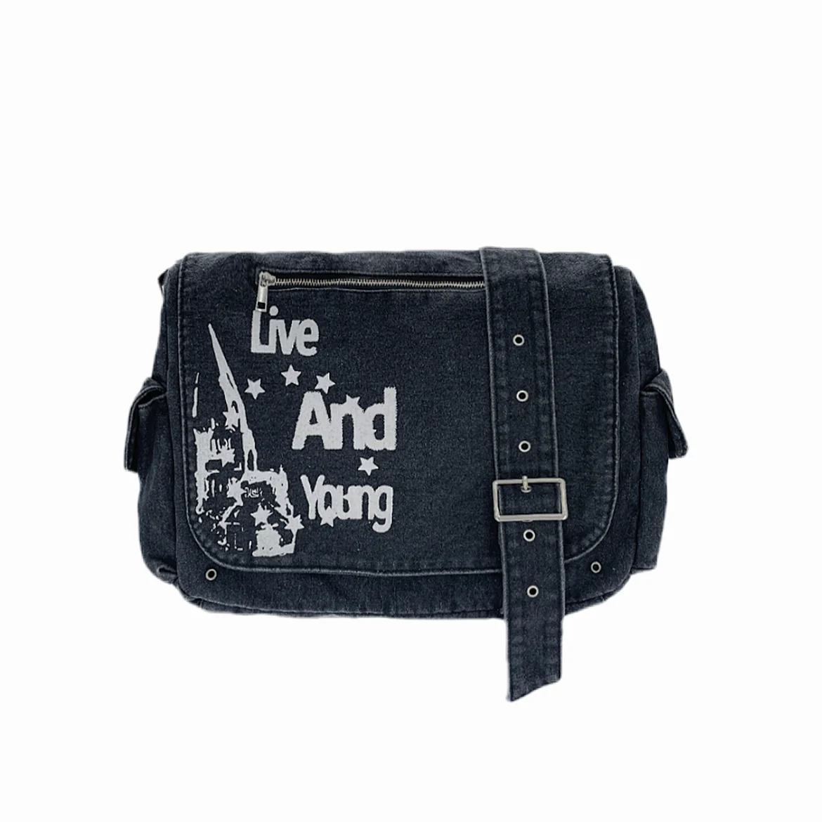 American Retro London Gothic Street Printing Shoulder Bag Washed Denim Messenger Bag Crossbody Computer Bag Hand Bags