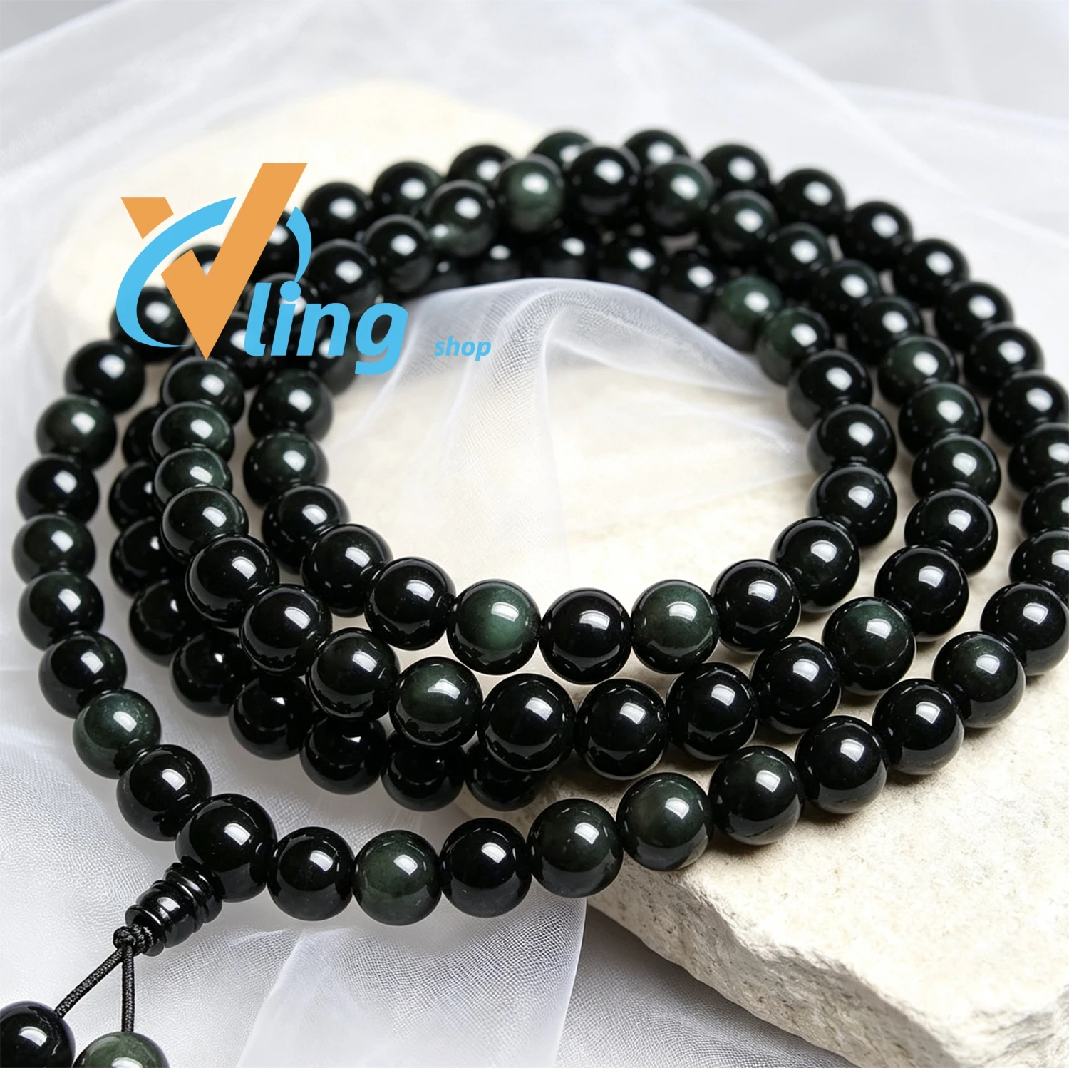 Natural Black Obsidian 108 Beads Bracelet Multi‑Layer Worry Beads Prayer Mala Bracelet Men Women Spiritual Healing Protection En