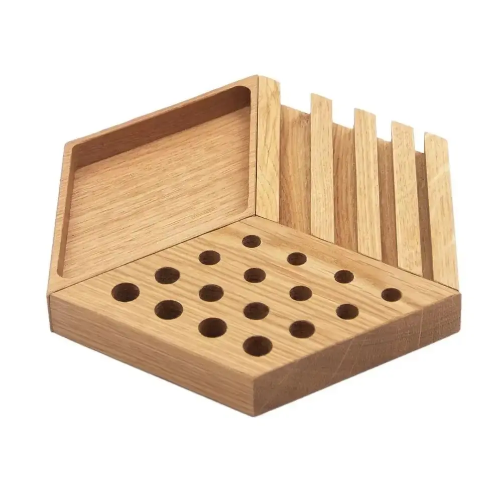 Pen Organizer Desk Organizer Tray Carve Punch Tool Holder Adjustable Wooden Desk Tray Multifunction Large Capacity