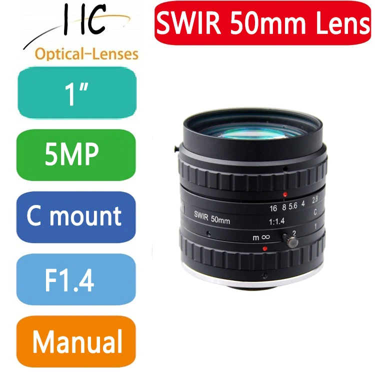 

5014SWIR 5.0 Mega Pixel SWIR C-Mount 50mm 1" FA / Machine Vision fixed focal length lenses F1.4 manual Iris 900-1700nm