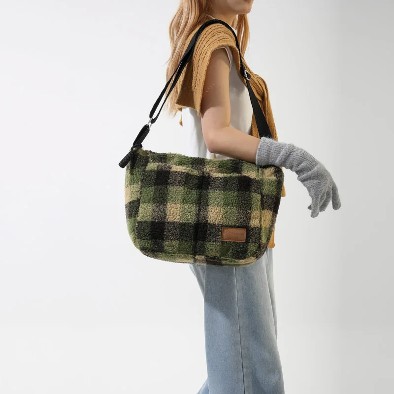 Woolen Cloth Shoulder Bag NEW Korean Style Purses Handbags Plaid Large Capacity Fashion Casual Popular Design Trend All-match