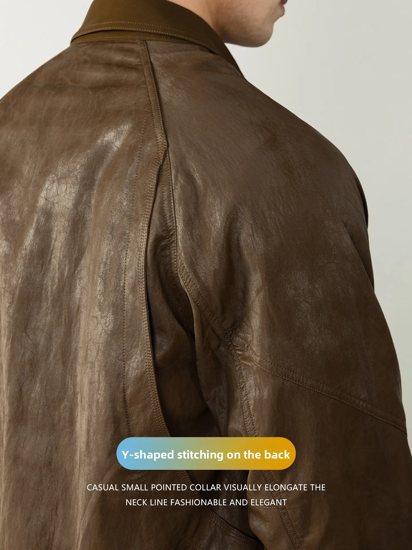 الرجعية الأمريكية شارع العليا الرجال دراجة نارية الجلود Jaet سستة طوق تصميم بو الجلود الكلاسيكية الخريف الشتاء معطف #3