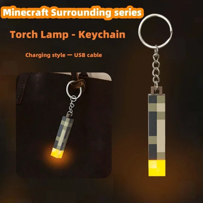 Minecraft Gaming Theme Surrounding Torch LED Light USB Rechargeable Mini Torch Keychain Backpack Pendant Children Gifts