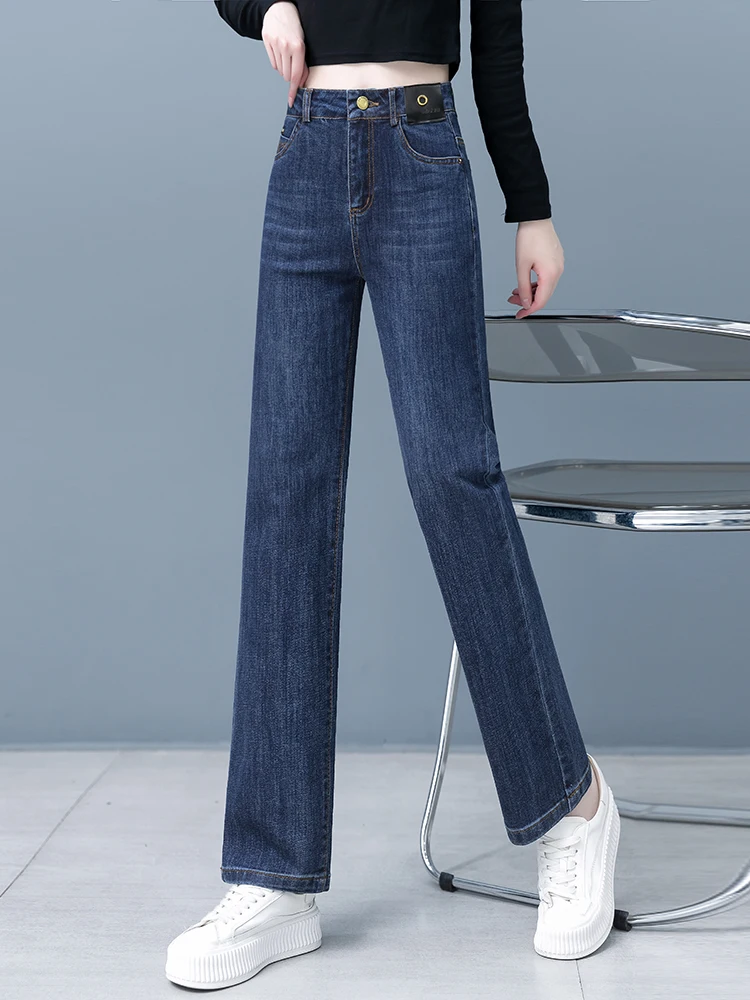 

High Waist Wide Leg Jeans Women's Casual Straight Cut Spring Autumn plus Size Slimming Loose Short plus Size Cotton Elastic D...