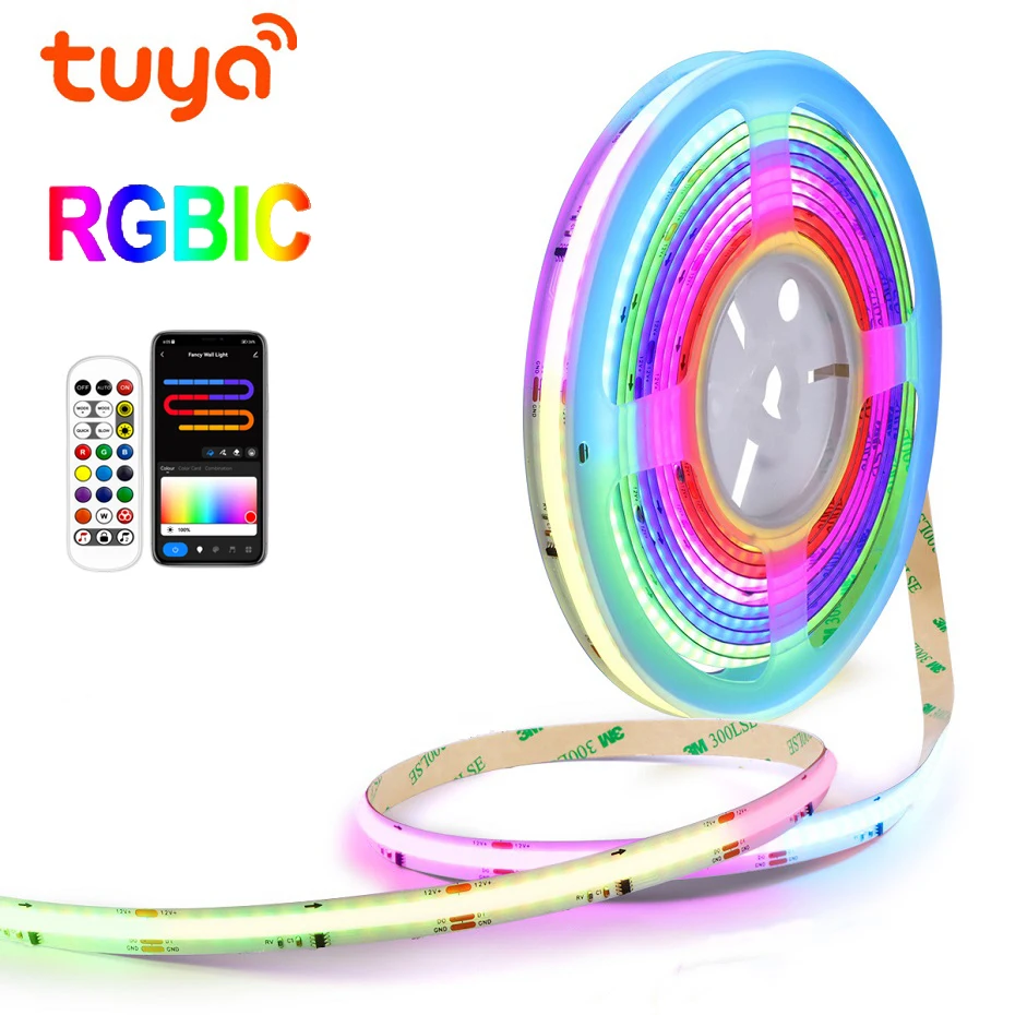 Tuya Wifi COB LED Strip Light Addressable RGBIC Led Tape DC 24V 720LEDs/m RGB Lamp Ribbon Remote Control For Indoor Decoration
