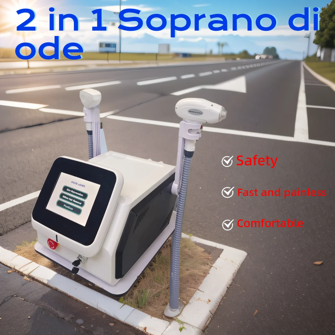 

2025 2 en 1 Soprano titanio hielo platino diodo 755 808 940 1064nm 4longitud de onda láser máquina de depilación indolora