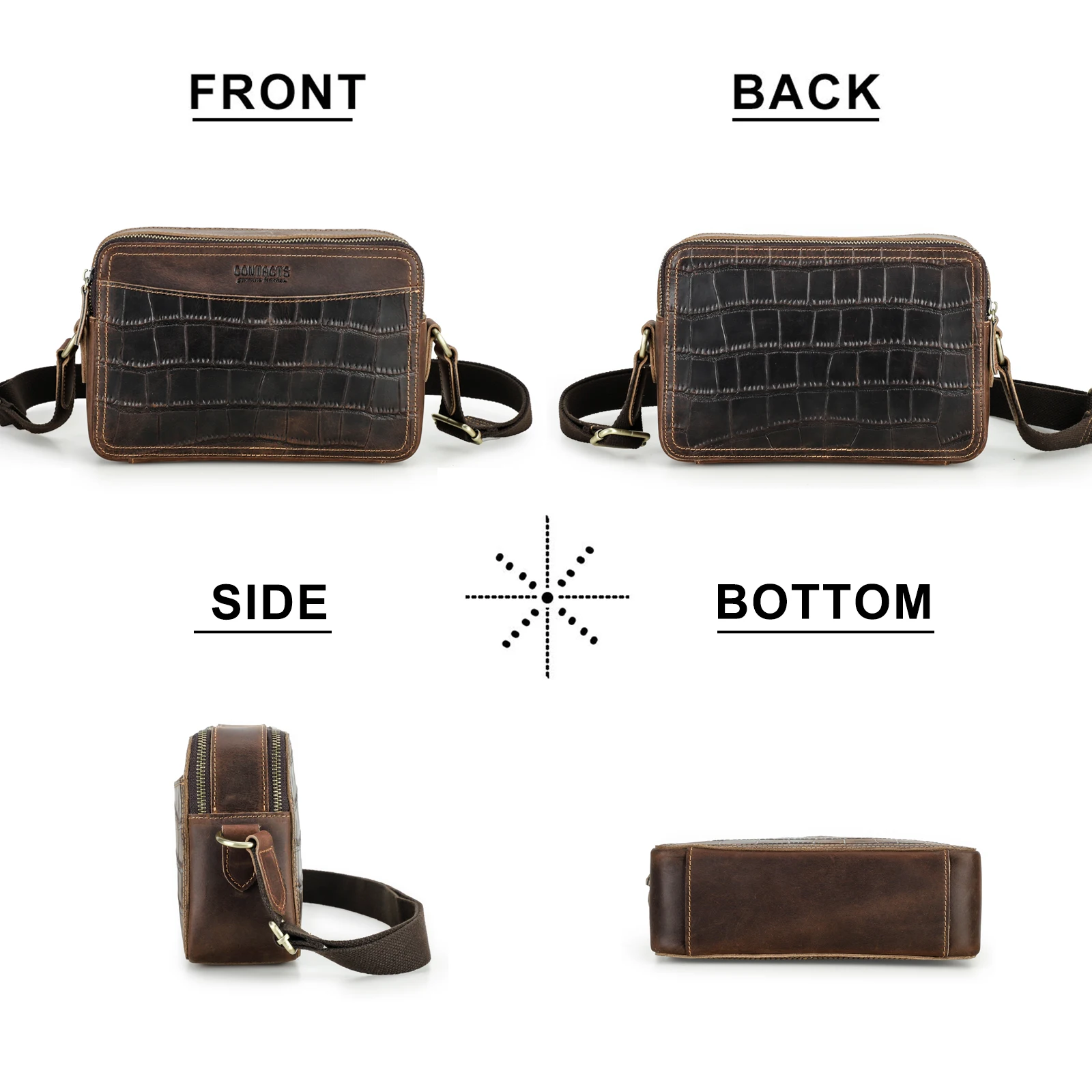 Contact's Fashion Crossbody Messenger Men Bag Crossbody  Bag For Male Vintage Crazy Horse Leather Multifunctional Man Sling Bags