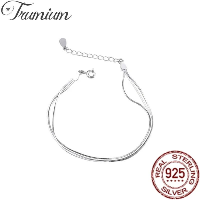 

Trumium Pure 925 Sterling Silver Bracelets for Women Men Snake Bone Chain 3 Layer Adjustable Couple Minimalist Jewelry