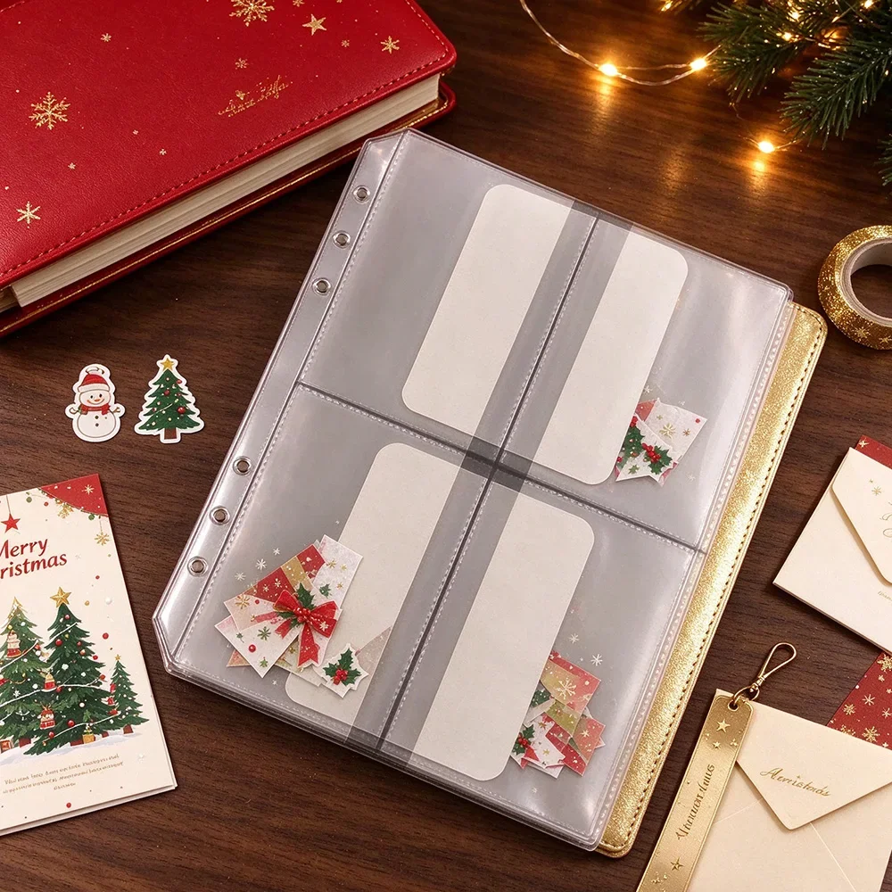 A5 Clear PVC Binder Pockets Set of 10, Multi-grid Photocard Holder Sleeves, Journal Loose Leaf Inserts Photo Storage Protective