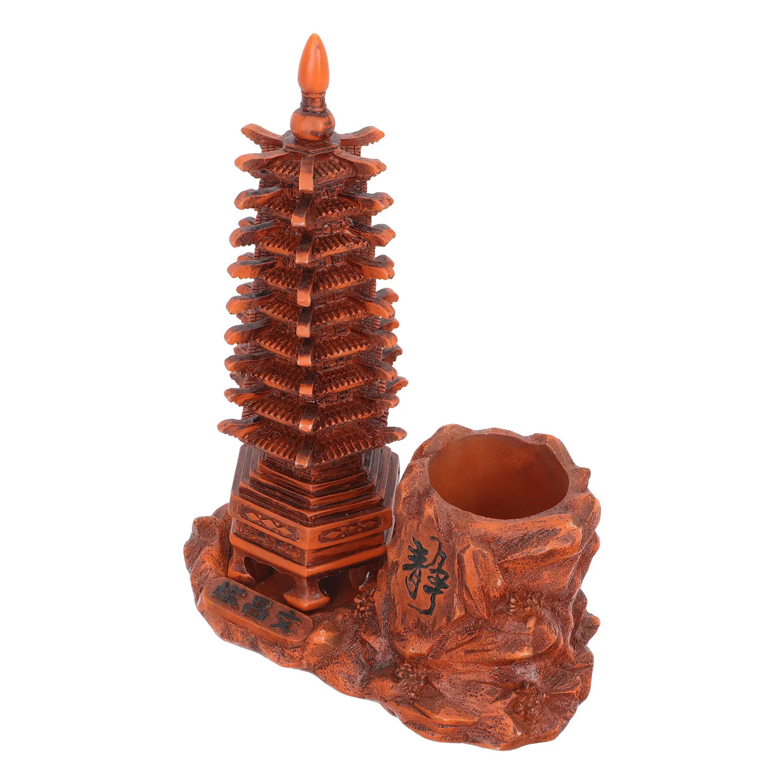 برج تصميم حامل قلم مزهرية خشبية مقلدة الراتنج الحرفية زخرفة الإبداعية منظم سطح المكتب متعدد الوظائف تخزين ديكور #1