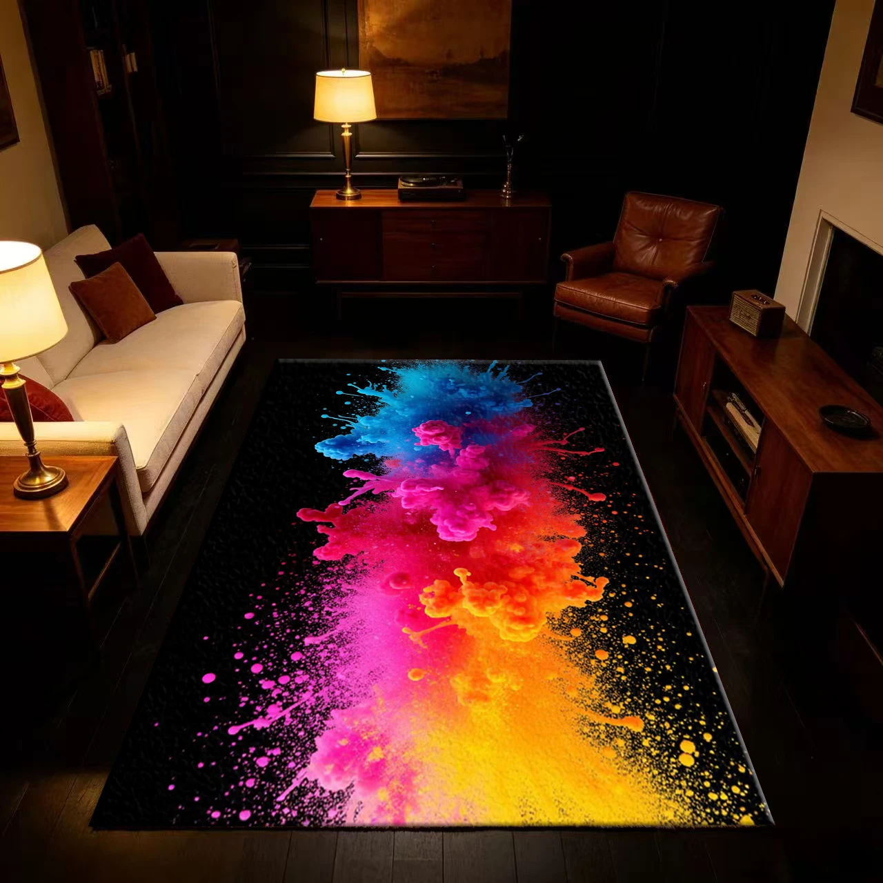 Colorful Powder Paint Splash Art Carpet Flooring Anti-Slip Floor Rug For Home Living Room Bedroom Decor