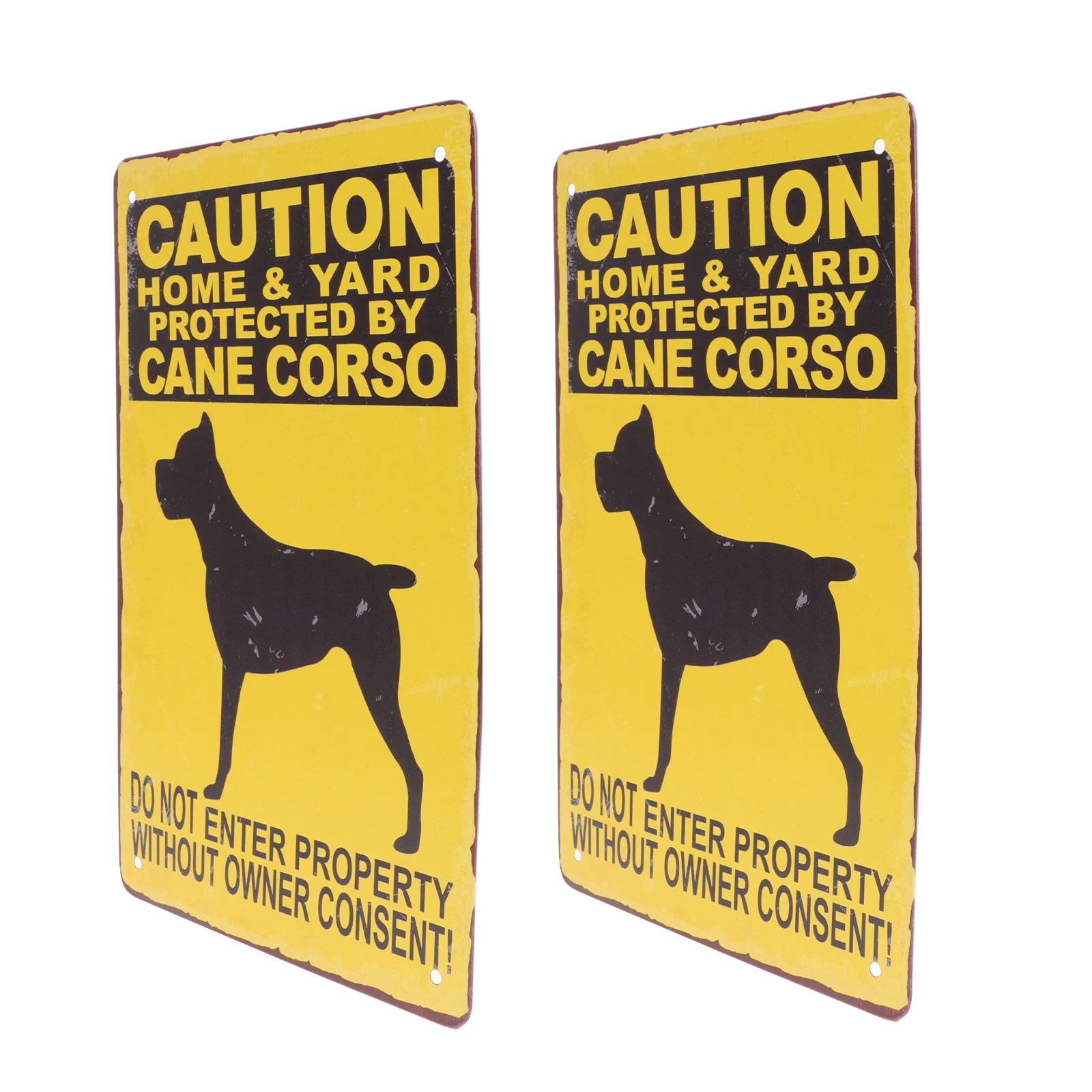 

2Pcs Dog Warning Signs Vintage Decorative Iron Metal Painting Wall Art for Yard Garden Lawn Warning Signs Iron Painting