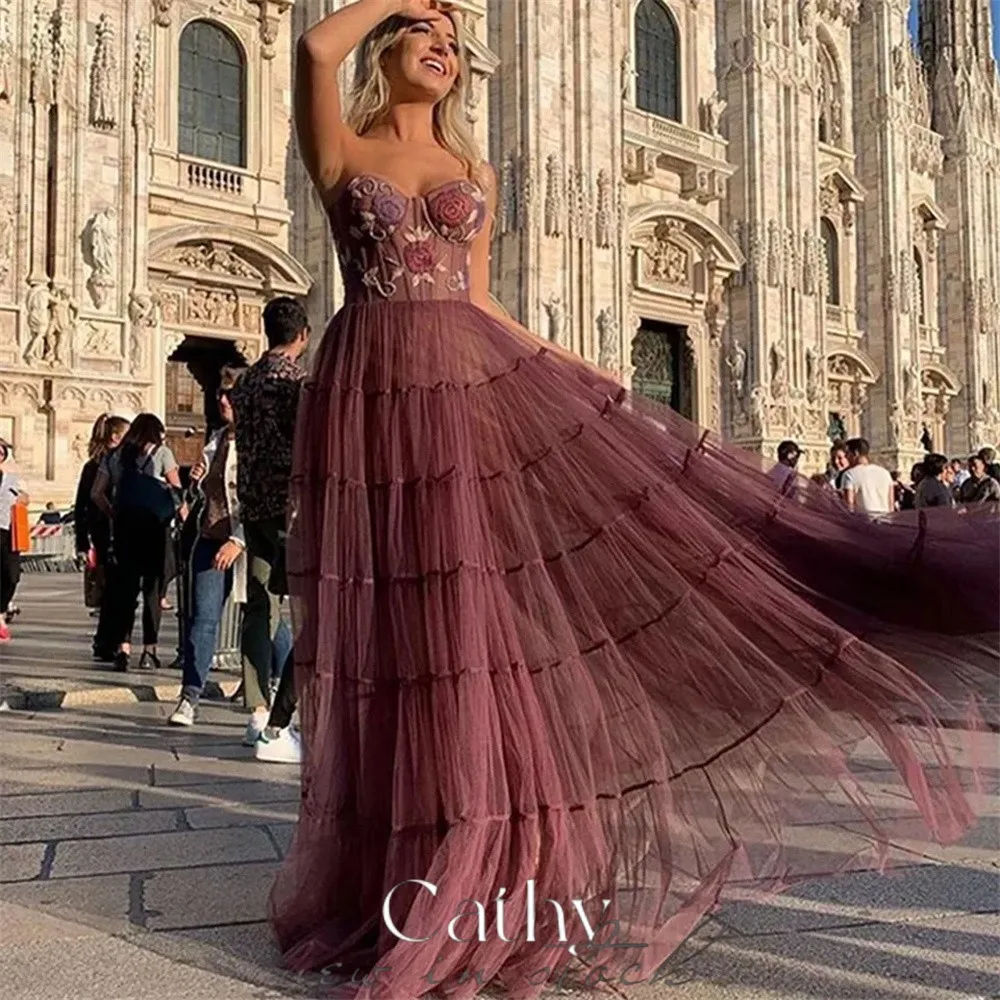 

Cathy Pleated A-Line Prom Dress 2023 Sleeveless Hollow out فساتين مناسبة رسمية Off Shoulder Embroidered ChestVestidos De Noche