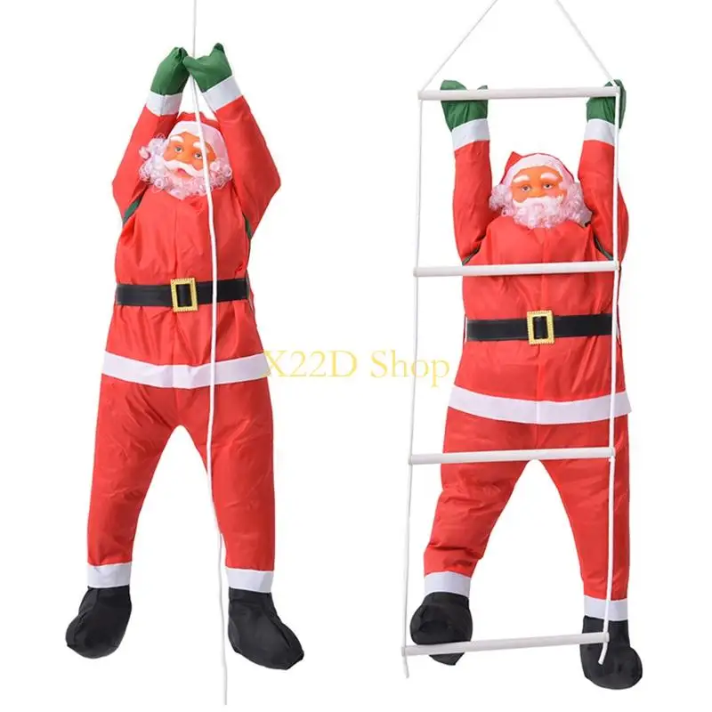 X22D Christmas Pendant Ladder Rope Climbing Santa Hanging for Doll New Year Xmas Tree Fireplace Home Decoration