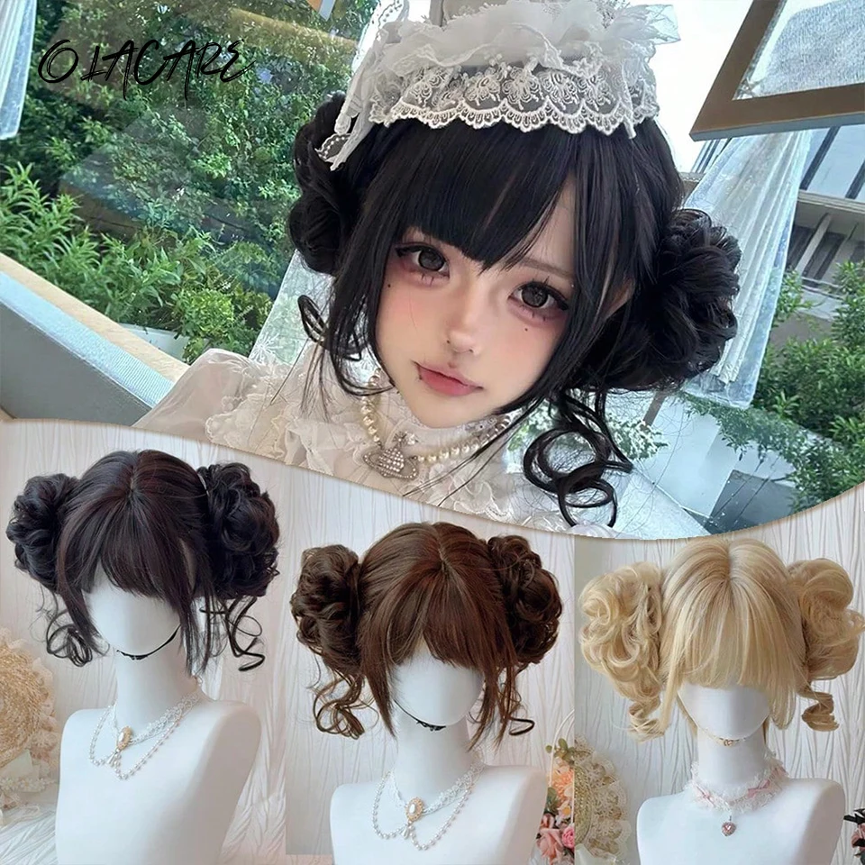 

LM Synthetic Short Straight Pink Brown Bob Wigs with Dark Roots High Density Layered Hair Wigs with Curtain Bangs