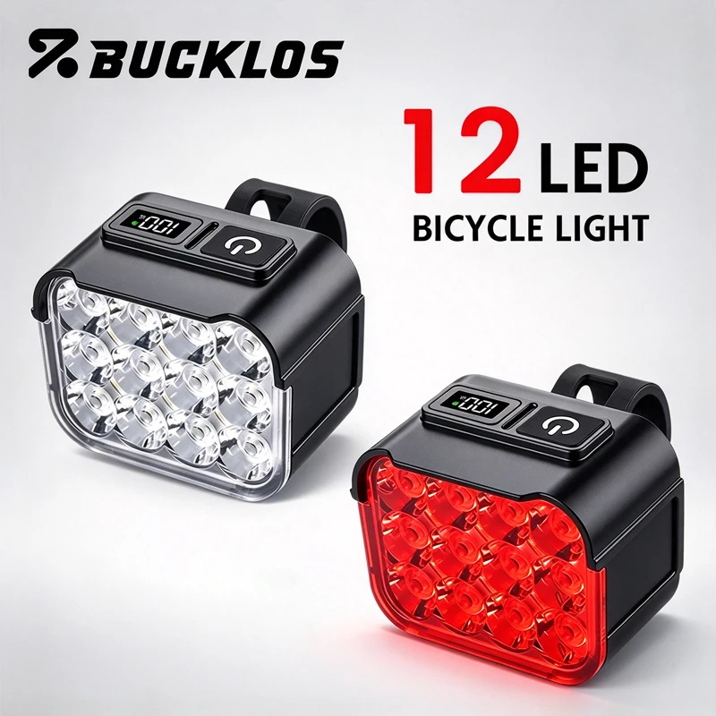 BUCKLOS 12LED Bicycle Lights 1200/500mAh Long Battery Life Bike Lamp Type-C Charging 1000Lumens MTB Road Bike Taillights