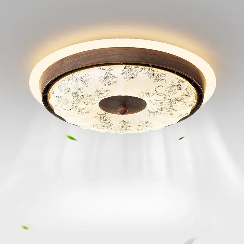 Bladeless fan light, minimalist walnut color, bedroom light, antique style, eye protection
