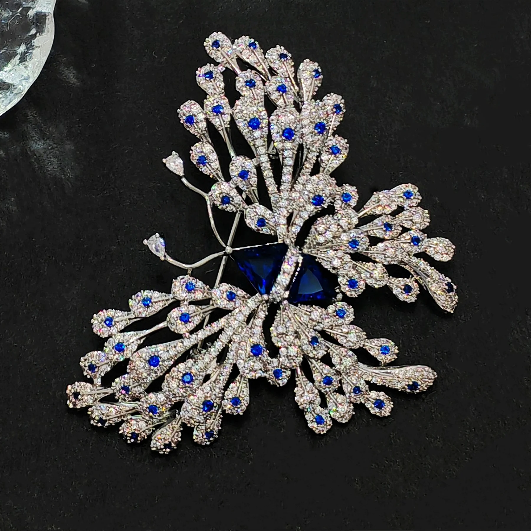 Stunning Designer Peacock Feather Shaped Wing Blue Butterfly Brooch Pin