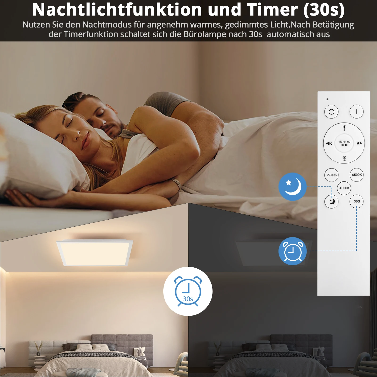 Picture 8: LED Ceiling Light Panel, 40x40 cm Flat Dimmable Ceiling Lamp with Remote Control, 24W Ceiling Panel Light with Memory Function, 2700K-6500K LED Light Panel for Living Room, Hallway, Bedroom