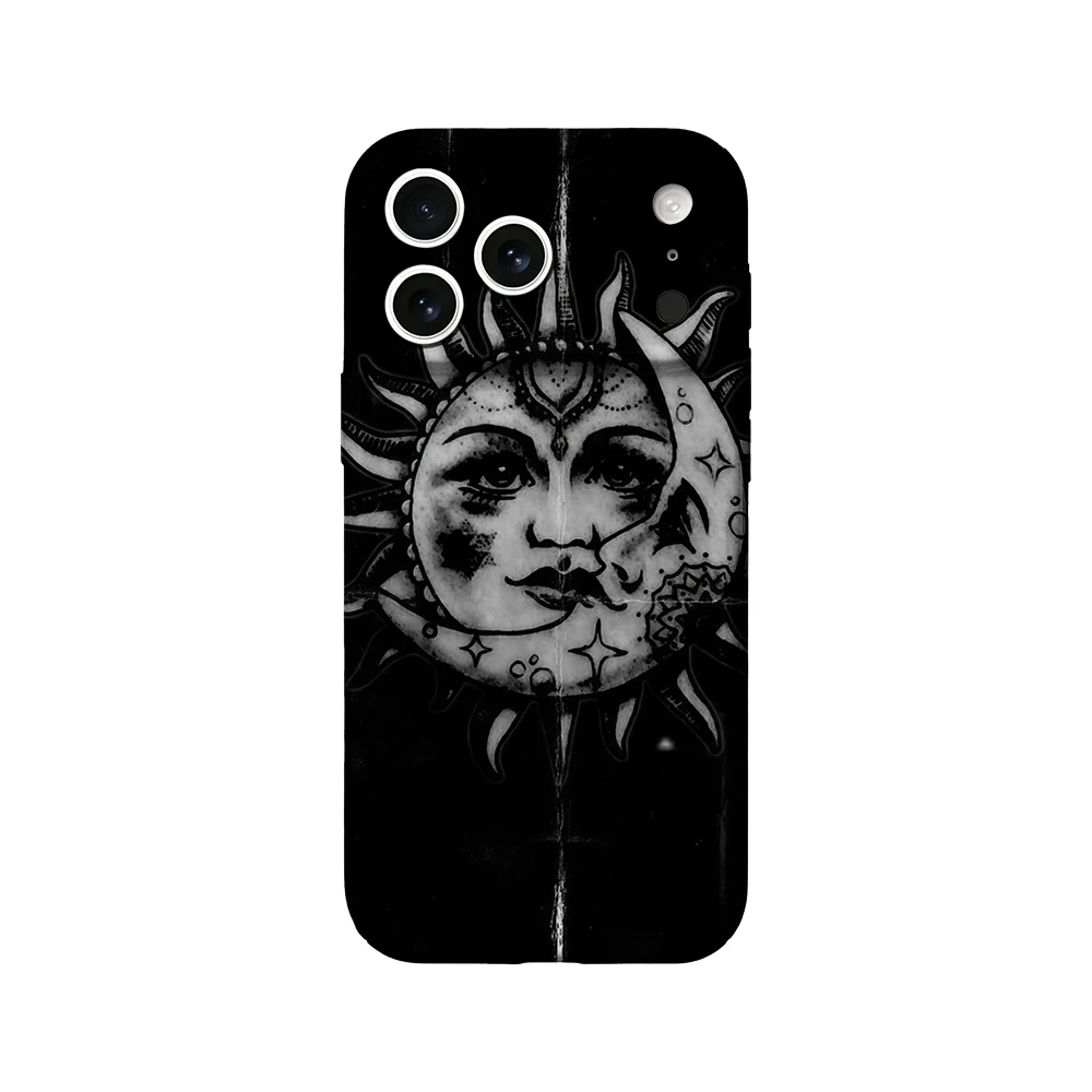 Sun Moon Face Phone Case For iPhone 17 16 15 14 13 12 11 Pro Max Air 16e 7 8 Plus XS Max X XR Hard PC Bumper Cover