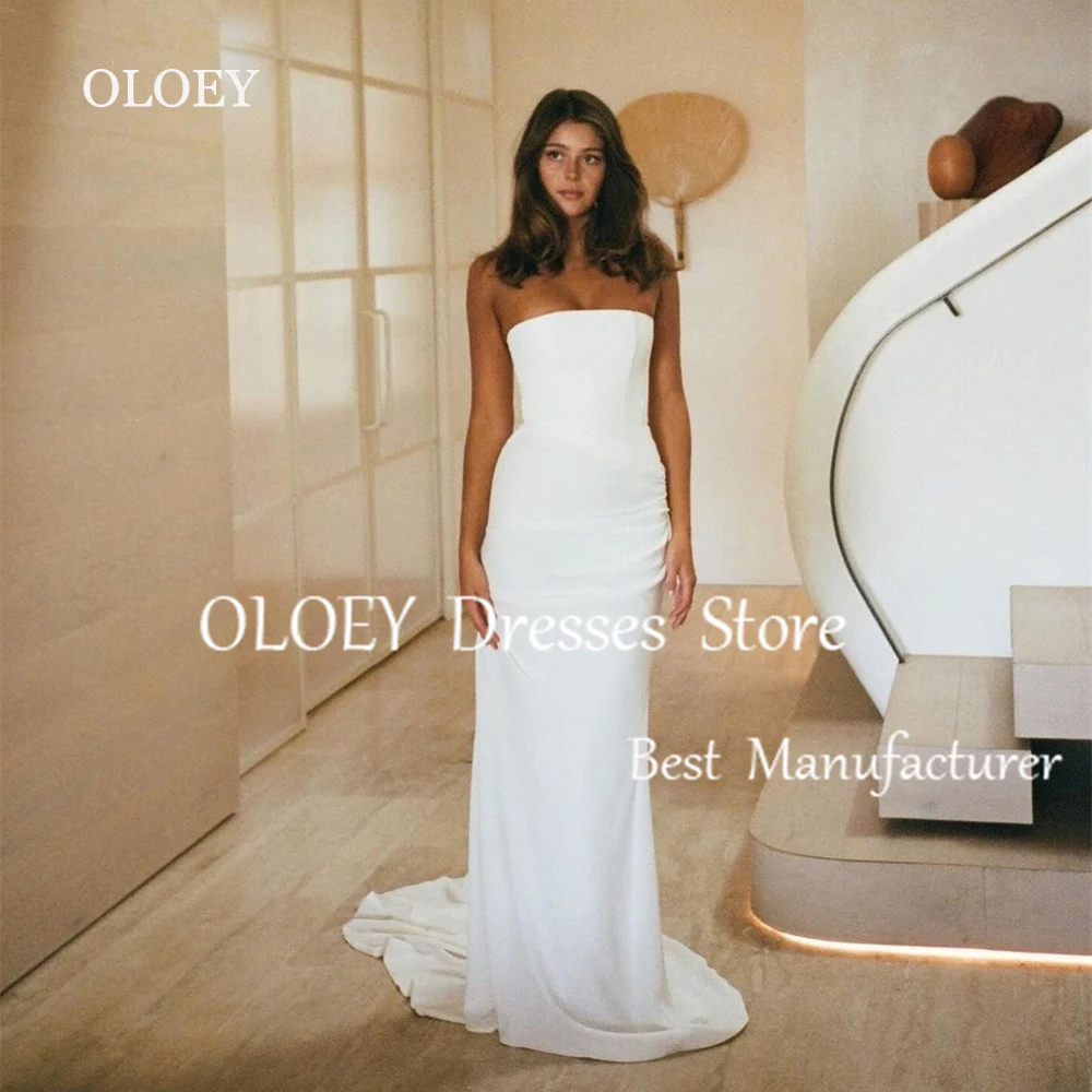 

OLOEY Modest Strapless Ivory Mermaid Prom Dress Floor Length Wedding Dress Pleats Sleeveless Evening Dress Custom Made