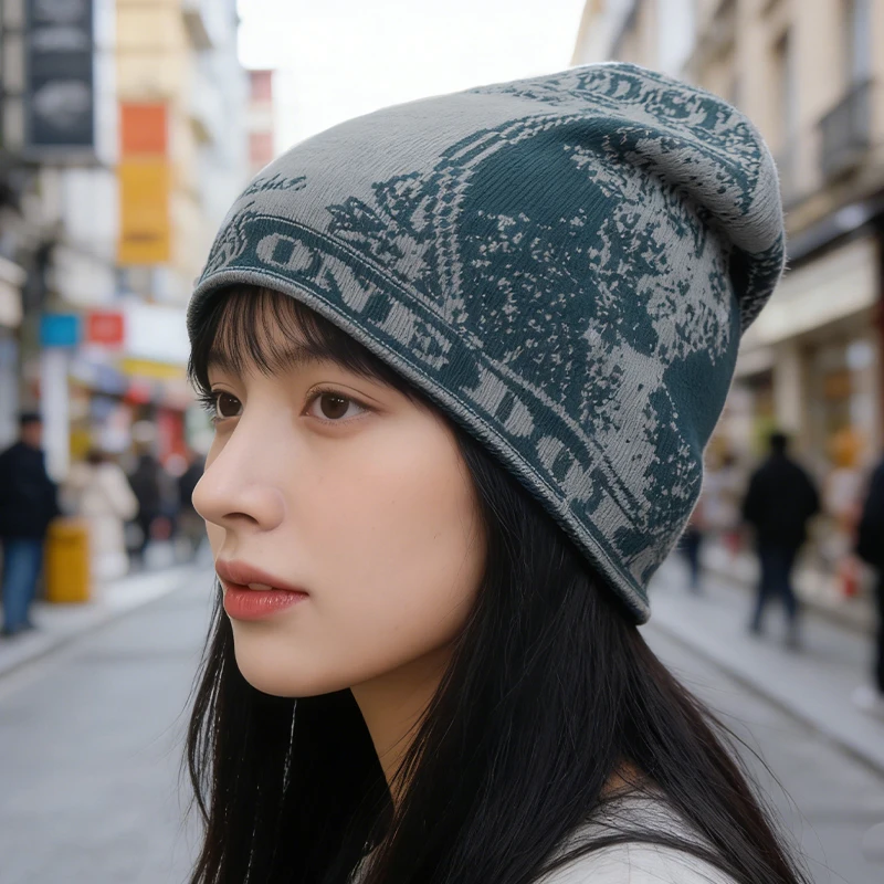 

Вязаная шапка в стиле Y2K с узором в виде денег | Мужская и женская сине-серая кепка с принтом долларовых купюр