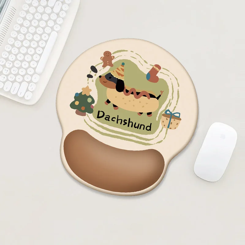 Rubber Wrist Rest Mouse Pad, Cute Christmas Dachshund Design, Non-Slip Silicone Wrist Support Desk Mat 26x23cm