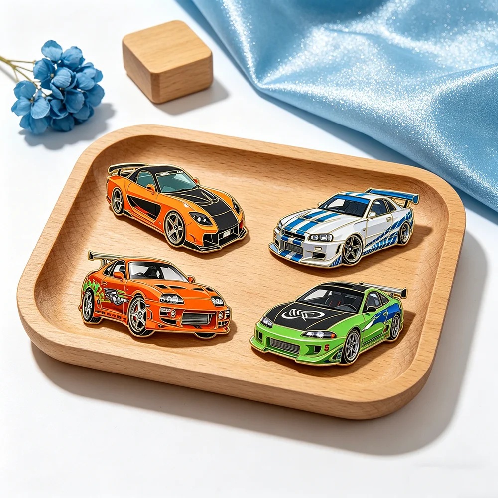 

4pcs Creative Sports Car Enamel Pins Set Cartoon Brooch Lapel Pin Badge for Backpack Clothing Fashion Jewelry Accessory