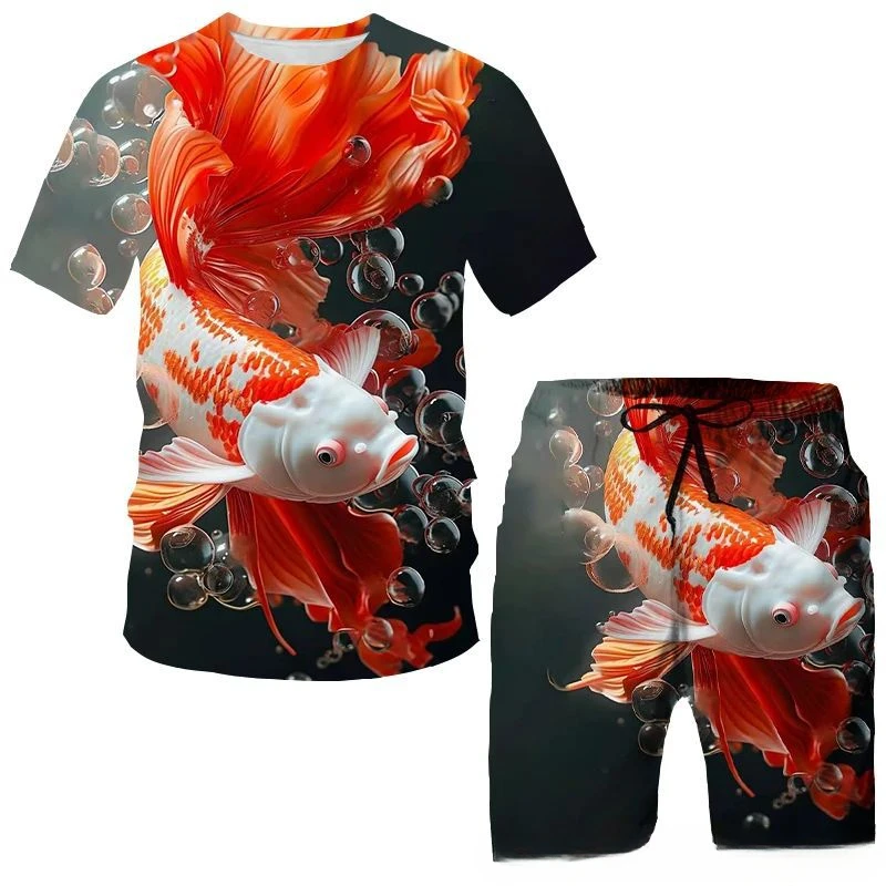 3D Printed T-shirt and Shorts The Fish Pattern Summer Men's Casual Sports Suit Tracksuit Men Woman Plus Size S-7XL