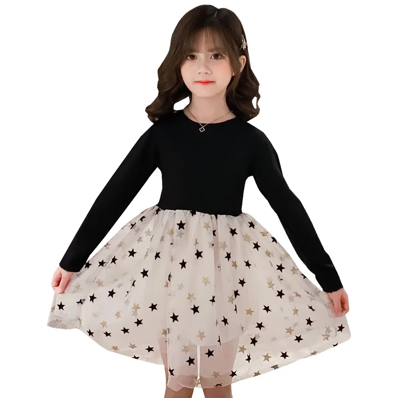 2024 teenager Kids baby Girls party Dresses Tulle clothes mesh stars long Ruffle Cute Children 3 4 5 6 7 8 9 10 11 12 years