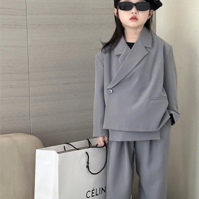 

Girls Coat +Pants Kids Suits 2PCS/Set Cotton 2024 Formal Spring Autumn Cotton Tracksuit Sport Suits Children Clothing