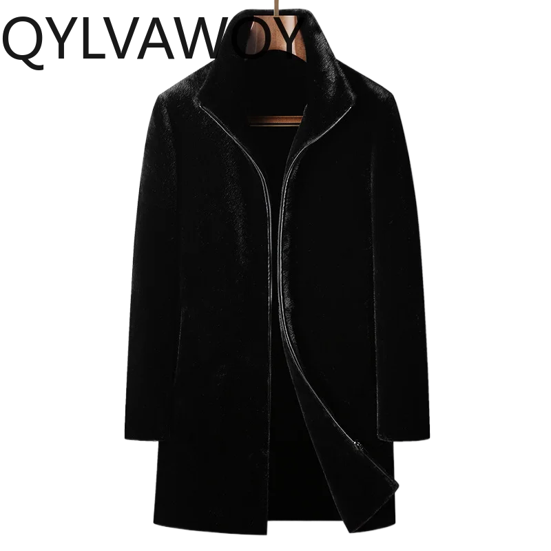 

QYLVAWOY Long Mens Jacket Autumn Winter Coat Men Thicken Jackets Stand Collar Coats for Men Clothing Warm 선풍기 옷 Black Jacket