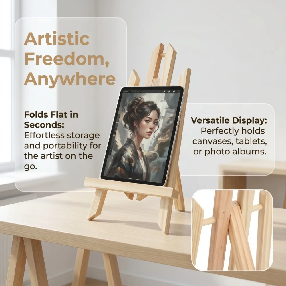 Light for Moving 28cm Wood Easel Beech Freestanding Table Easel Multi-Groove Foldable Painting Easel Photo Album Display